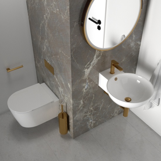 Tesla Wall Hung 410mm Round Wash Basin with Optional Gold Tap Side View of Tesla Round Wall Hung Basin