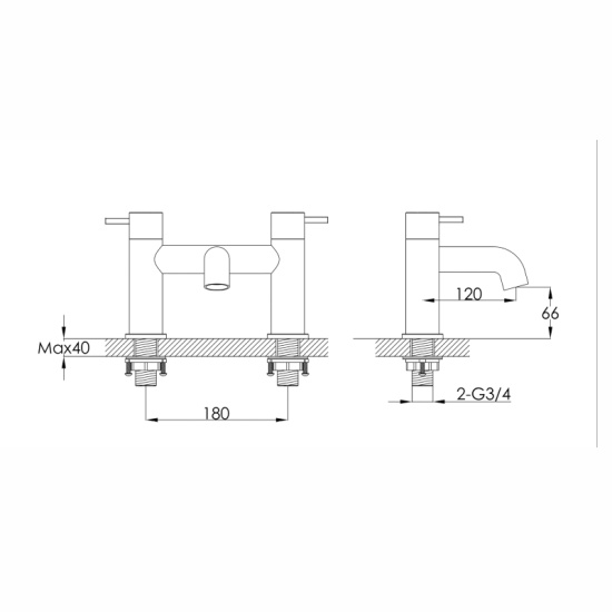 Brushed Gold Bath Filler Tap Technical drawing  Brushed Gold Bath Filler Tap spec drawing