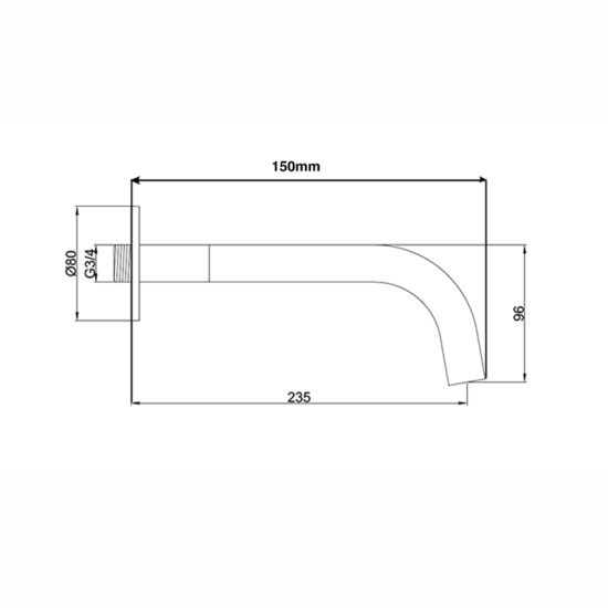 JTP Vos Matt Black Spout for Bath or Basin 150mm