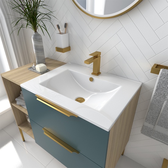 Alani 900 Petrol Blue Sink Cabinet and Storage