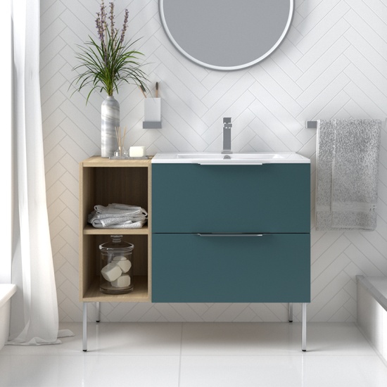 Alani 900 Petrol Blue Vanity Unit with Storage Alani 900 Petrol Blue Vanity Unit with Storage