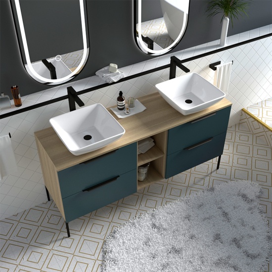 Alani 1500 Petrol Blue Double Vanity Unit with Shelves