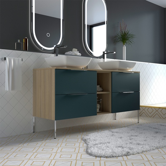 Alani 1500 Petrol Blue Double Vanity Unit with Shelves