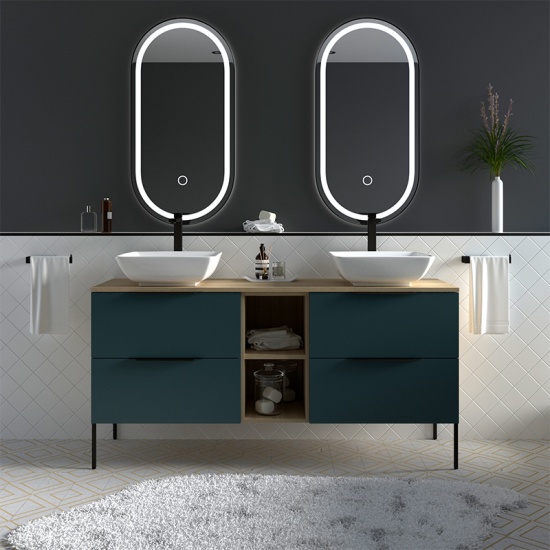 Alani 1500 Petrol Blue Double Vanity Unit with Shelves Alani 1500 Petrol Blue Double Vanity Unit with Shelves