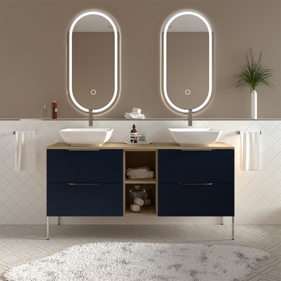 Alani 1500 Navy Blue Double Vanity Unit with Shelves Alani 1500 Navy Blue Double Vanity Unit with Shelves
