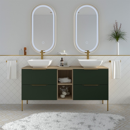 Alani 1500 Green Double Vanity Unit with Shelves