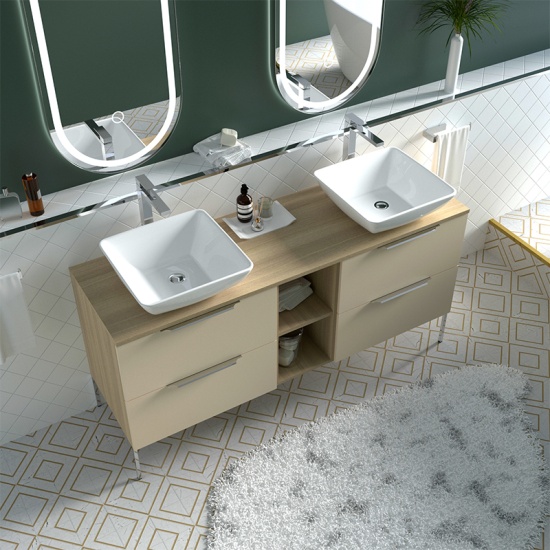 Alani 1500 Sand Pink Double Vanity Unit with Shelves