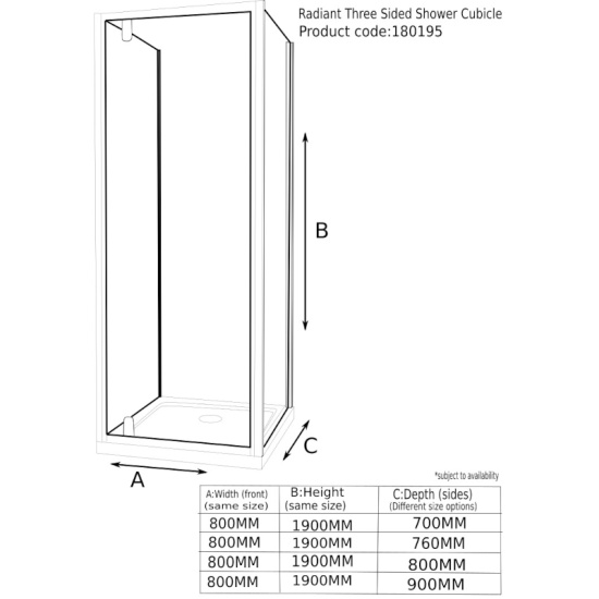 Radiant Deluxe 3 Sided Shower 800 Pivot Line Drawing Tech Drawing of Radiant Deluxe One Wall Shower 800 Pivot