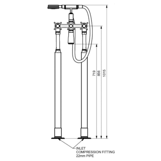 Line drawing with dimensions for Swadling Freestanding Bath Shower Tap 2