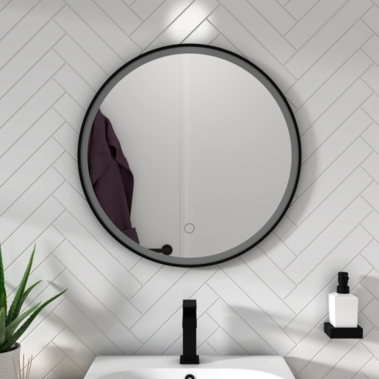 BC Round Black LED Antifog Mirror