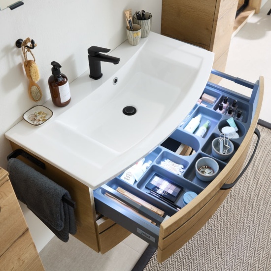Pelipal Series 7045 Vanity Unit 900mm Top View showing 900mm Basin with Open Drawer for 7045