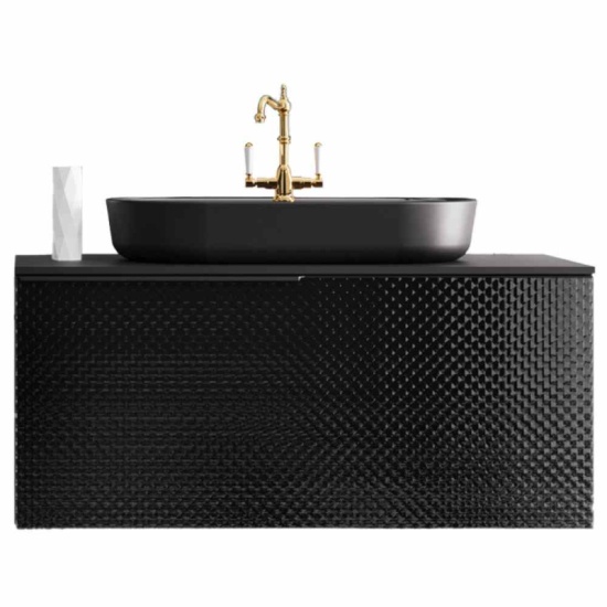 Line Drawing of Frontline Glam Black Vanity Sink Unit 700mm Front view close-up of Frontline Black Basin Unit Single Drawer