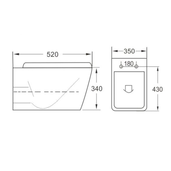 Laverne Wall Hung Toilet Pan & Seat Extra Product Image For Laverne Wall Hung Toilet Dimensions Min 1