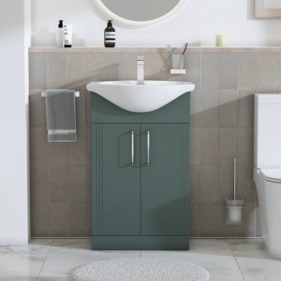 Celeste Linear Cloakroom Suite: 550 Green Vanity Unit and Close Coupled Toilet Celeste Linear 550 Green Small Suite