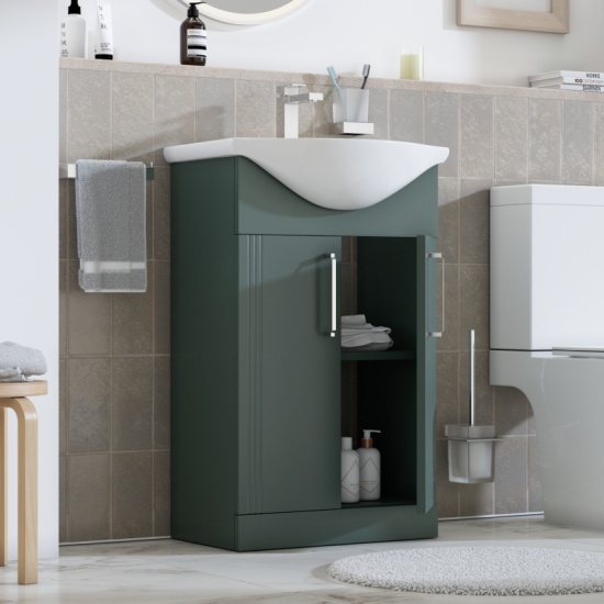 Celeste Linear Cloakroom Suite: 550 Green Vanity Unit and Close Coupled Toilet Celeste Linear 550 Green Small Suite