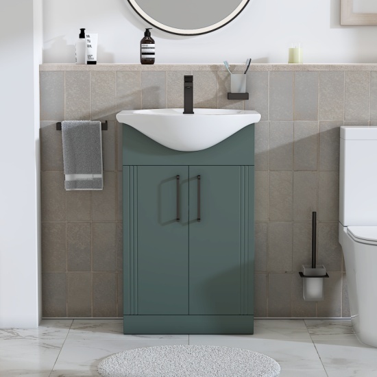 Celeste Linear Cloakroom Suite: 550 Green Vanity Unit and Close Coupled Toilet Celeste Linear 550 Green Small Suite