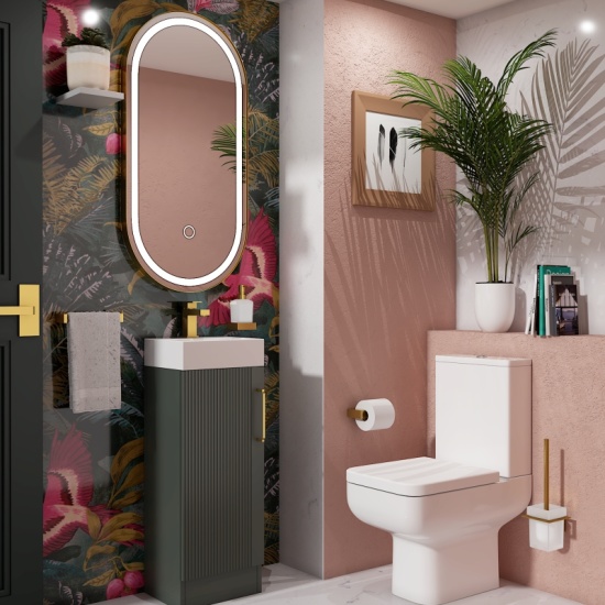 Celeste Linear Cloakroom Suite: 325 Green Vanity Unit and Close Coupled Toilet Celeste Linear 325 Green Small Suite