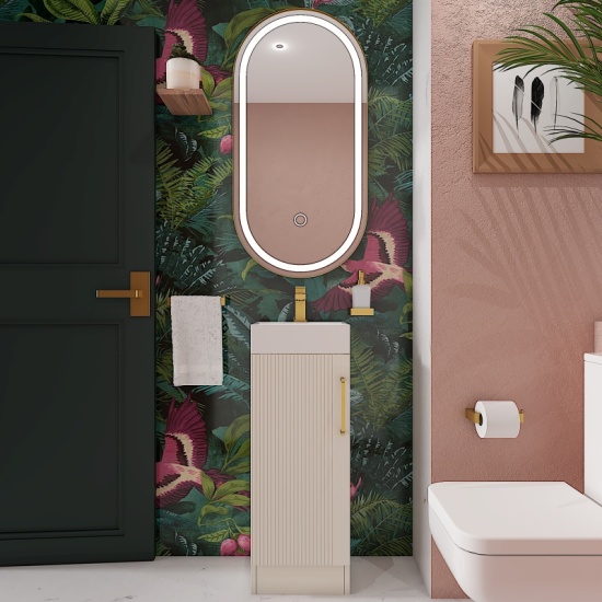 Celeste Linear Cloakroom Suite: 325 Buttermilk Cream Vanity Unit and Close Coupled Toilet Celeste Linear 325 Cream Small Suite