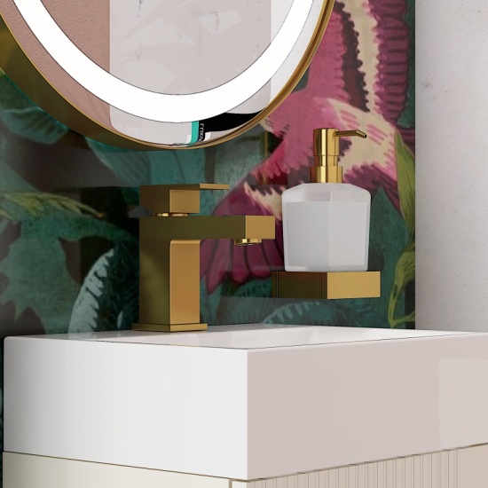 Celeste Linear Cloakroom Suite: 325 Buttermilk Cream Vanity Unit and Close Coupled Toilet Celeste Linear 325 Cream Small Suite