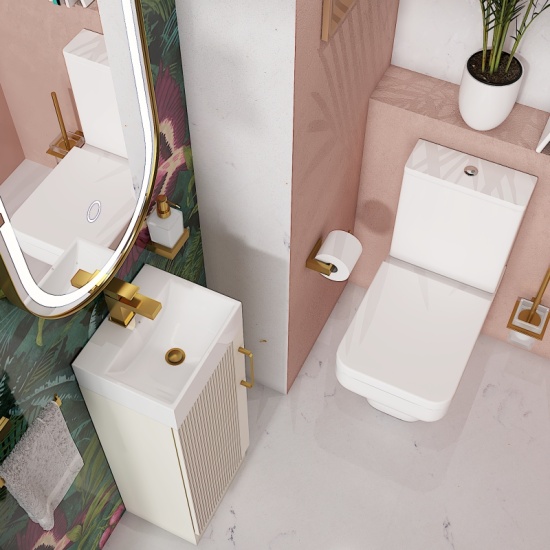 Celeste Linear Cloakroom Suite: 325 Buttermilk Cream Vanity Unit and Close Coupled Toilet Celeste Linear 325 Cream Small Suite