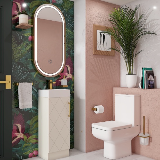 Celeste Diamond Cloakroom Suite: 325 Buttermilk Cream Vanity Unit and Close Coupled Toilet Celeste Diamond 325 Cream Small Suite
