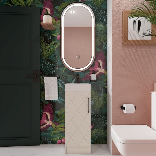 Celeste Diamond Cloakroom Suite: 325 Buttermilk Cream Vanity Unit and Close Coupled Toilet Celeste Diamond 325 Cream Small Suite