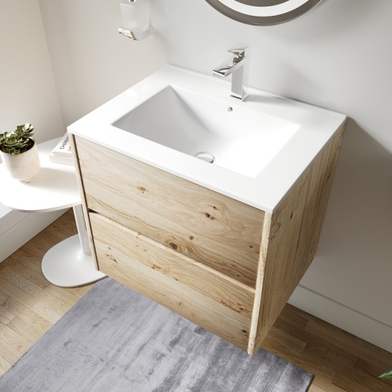 Akron Oak 600 Vanity White Sink Unit