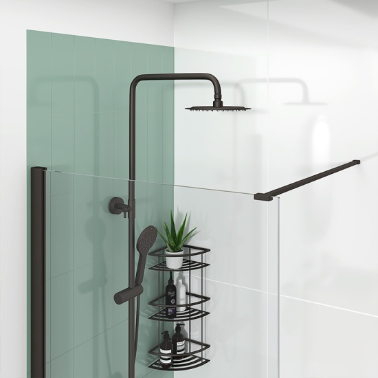 Radiant Black 1200 Hinged Walkin Recess Shower Enclosure