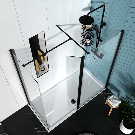 radiant black 1800 hinged walkin corner shower enclosure