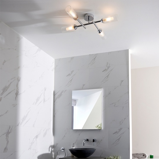 Stafford Multi Arm Glass Semi Flush LED Light 4 Bulb
