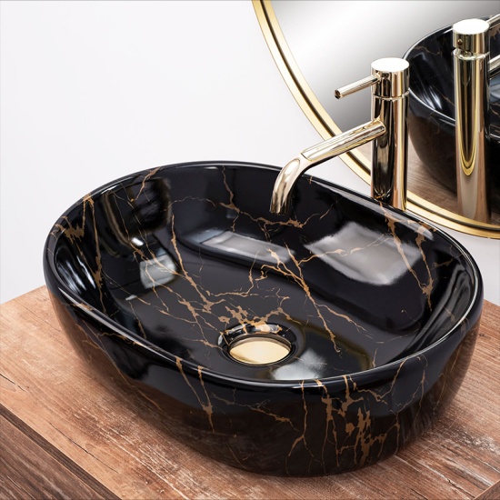 REA Knox Black Marble Gloss Countertop Basin Image for REA Knox Black Marble Gloss Countertop Basin