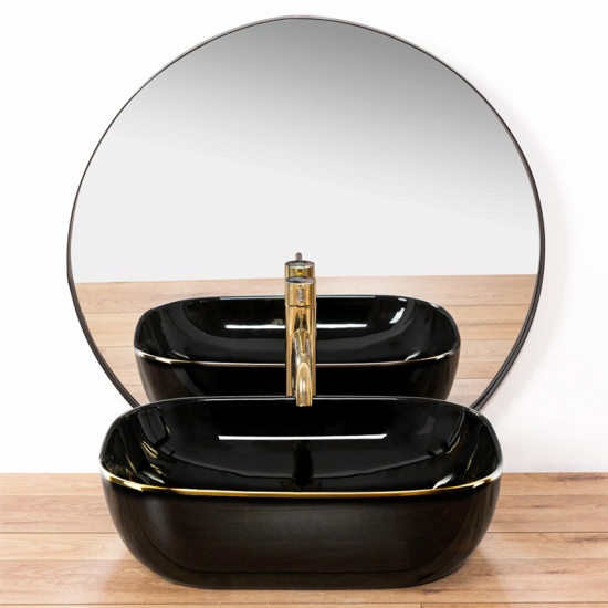 Bodine Black Countertop Sink with Gold Edge