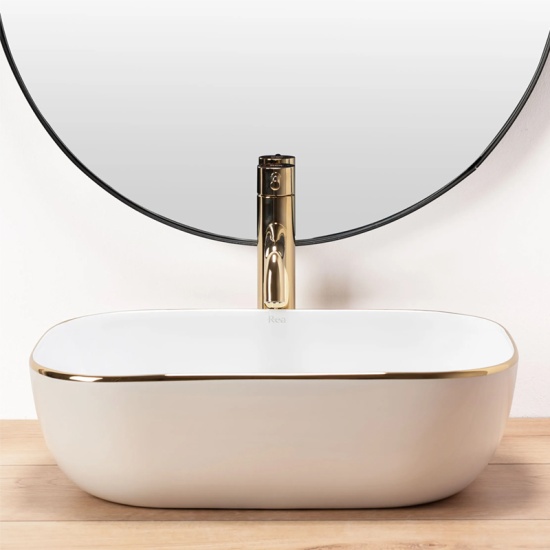 Bodine White Countertop Sink with Gold Edge