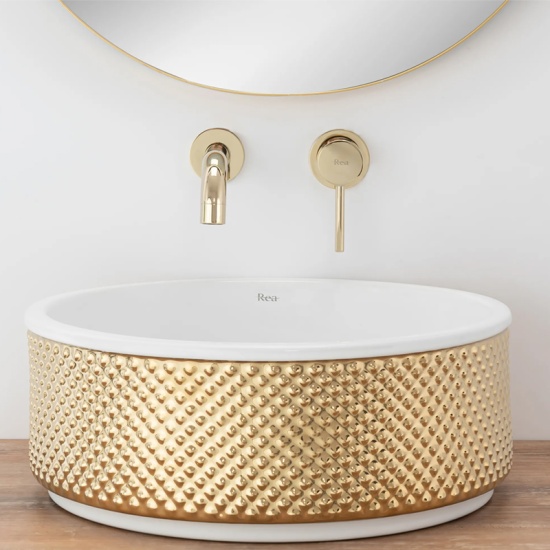Aubrey White and Gold Countertop Sink