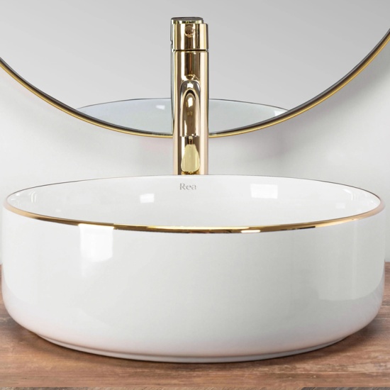 Remy White Countertop Sink with Gold Edge
