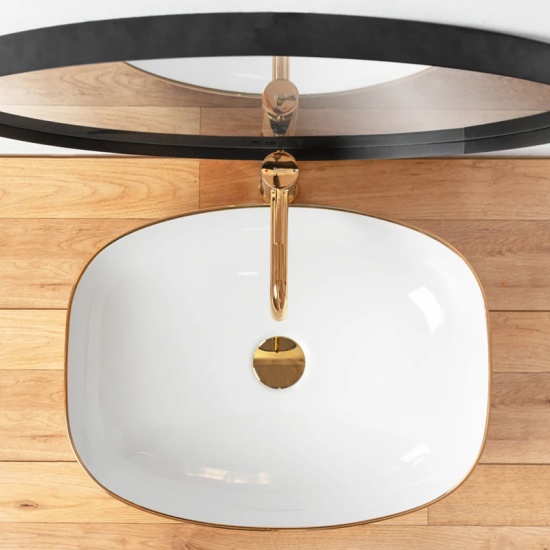 Kelsey White Countertop Sink with Gold Edge