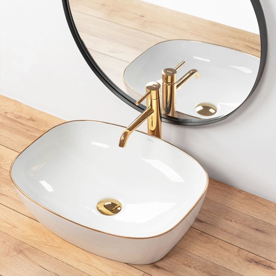 REA Kelsey White Countertop Basin with Gold Edge Image for REA Kelsey White Countertop Basin with Gold Edge