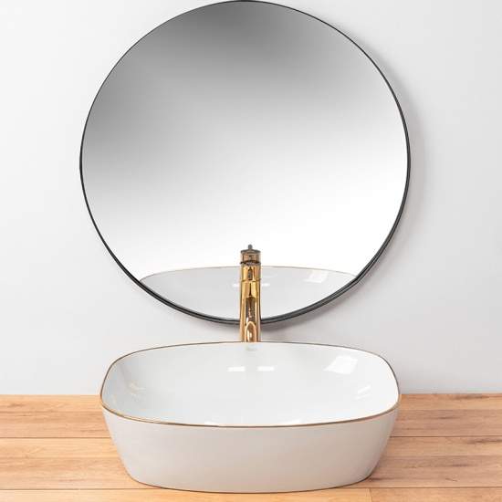 REA Kelsey White Countertop Basin with Gold Edge Image for REA Kelsey White Countertop Basin with Gold Edge
