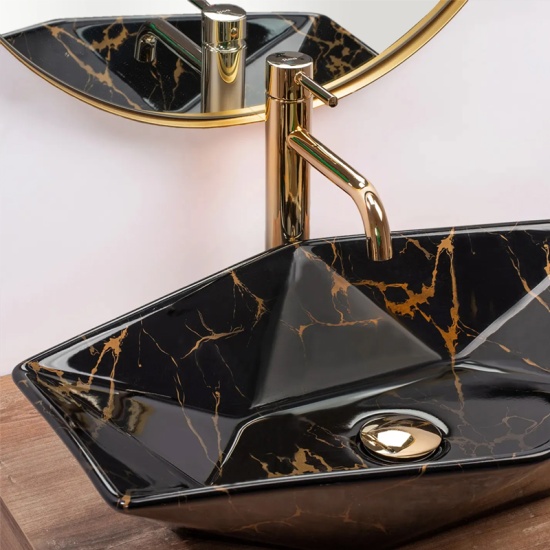 Brett Gloss Black Marble Countertop Sink