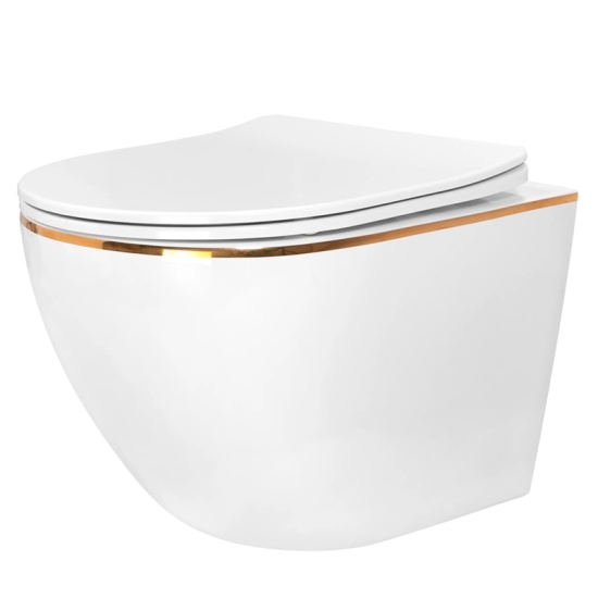 Kelsey Rimless White Wall Hung Toilet Pan with Gold Edge
