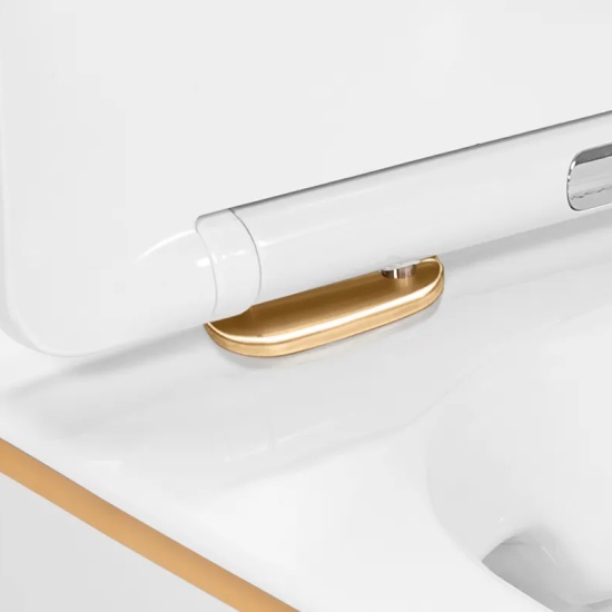 Kelsey Rimless White Wall Hung Toilet with Gold Edge Kelsey Rimless White Wall Hung Toilet with Gold Edge