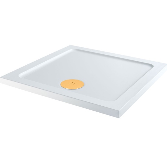 square 900 x 900 shower tray gold waste