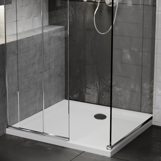 Square Slimline Stone Resin Shower Tray: 760mm (Optional Black Waste) Stone Resin Square Tray 760 with Optional Black Waste