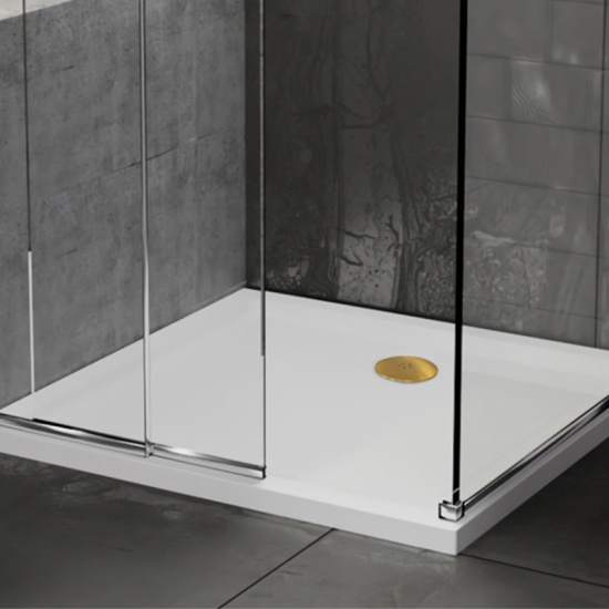 square 800 x 800 raised shower tray gold waste