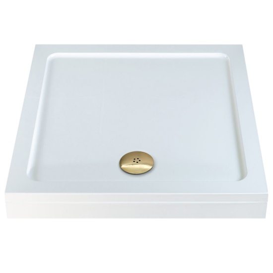 square 900 x 900 raised shower tray gold waste