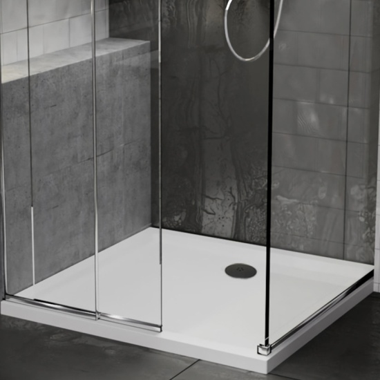 square 800 x 800 raised shower tray black waste