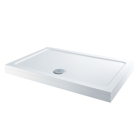 Stone Resin Rectangular Easy Plumb Tray 1600, 1700, 1800 with Optional Chrome Waste