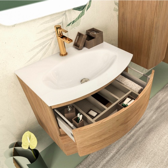 vague 690 tobacco oak handleless vanity unit