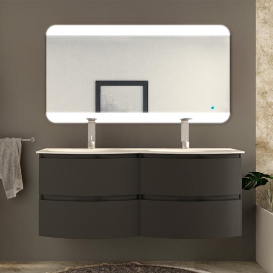 baden haus vague 1400 graphite double vanity unit: 4 drawers, handleless