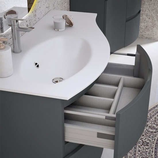 baden haus vague 1030 anthracite vanity unit: left hand basin, 2 drawers, handleless baden haus vague 1030 anthracite vanity unit: left hand basin, 2 drawers, handleless
